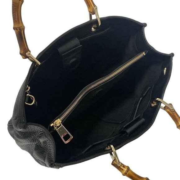 Auth GUCCI Bamboo Shopper 323660 Black Leather - Tote Bag - Picture 5 of 10